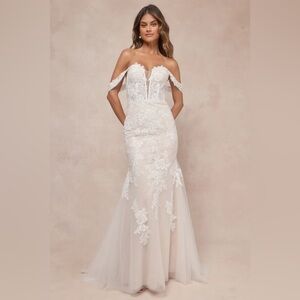 Lulu’s Endless Dedication White Embroidered Off-the-Shoulder Maxi Dress